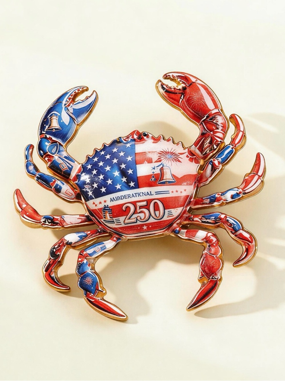 Patriotic Crab 250th Anniversary Pin - Red, White & Blue Brooch Pin